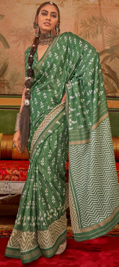 Green color Saree in Art Silk fabric with Printed work