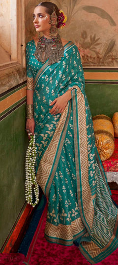 Blue color Saree in Art Silk fabric with Printed work