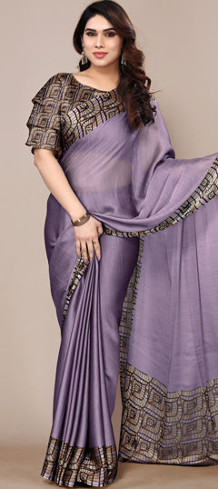 Purple and Violet color Saree in Chiffon fabric with Printed work