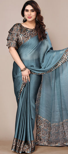 Blue color Saree in Chiffon fabric with Printed work