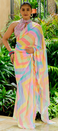 Festive, Reception Multicolor color Saree in Georgette fabric with Classic, Rajasthani Lehariya, Printed work : 1973281