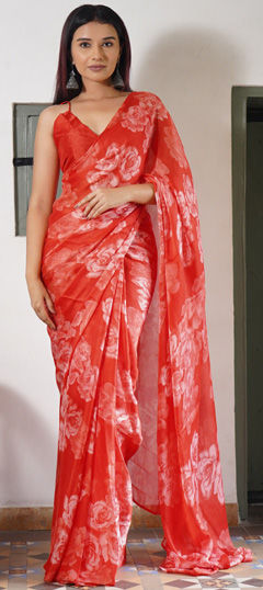 Festive, Party Wear Red and Maroon color Saree in Chiffon fabric with Classic Floral, Printed work : 1973294