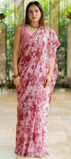 Festive, Party Wear Pink and Majenta color Saree in Chiffon fabric with Classic Floral, Printed work : 1973307