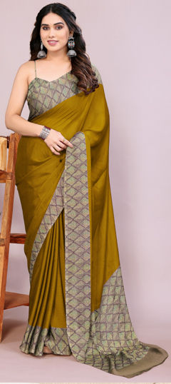 Yellow color Saree in Chiffon fabric with Printed work