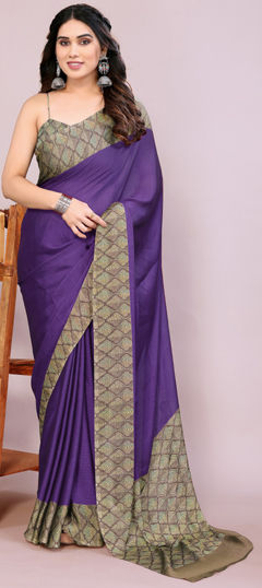 Purple and Violet color Saree in Chiffon fabric with Printed work