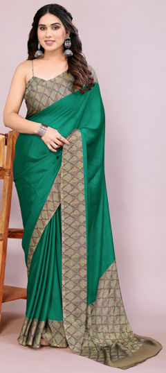 Green color Saree in Chiffon fabric with Printed work