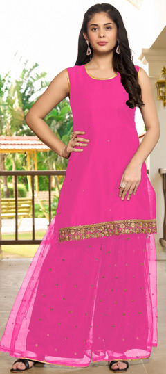 Pink and Majenta color Salwar Kameez in Cotton fabric with Embroidered, Stone, Thread work