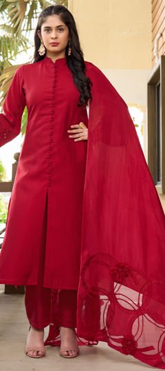 Red and Maroon color Salwar Kameez in Art Silk fabric with Embroidered, Resham, Thread work