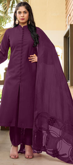 Purple and Violet color Salwar Kameez in Art Silk fabric with Embroidered, Resham, Thread work