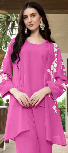 Pink and Majenta color Kurti in Georgette fabric with Embroidered, Thread work