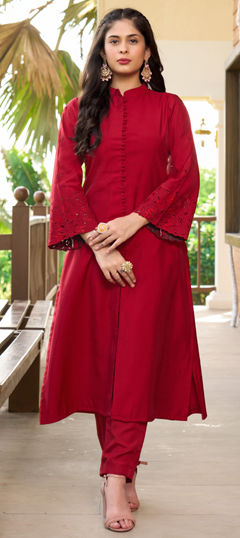 Red and Maroon color Salwar Kameez in Art Silk fabric with Embroidered, Resham, Thread work