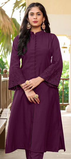 Purple and Violet color Kurti in Art Silk fabric with Embroidered, Resham, Thread work