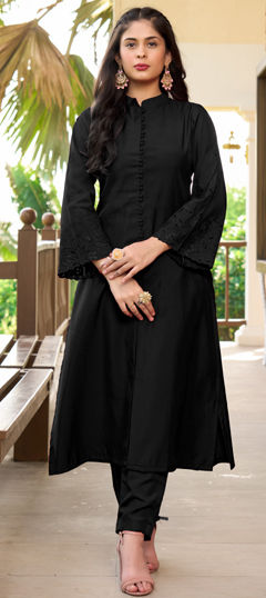 Black and Grey color Salwar Kameez in Art Silk fabric with Embroidered, Resham, Thread work