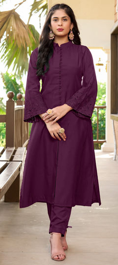 Purple and Violet color Salwar Kameez in Art Silk fabric with Embroidered, Resham, Thread work