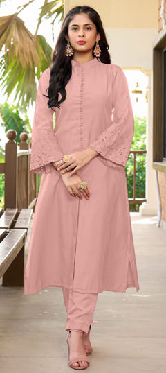 Pink and Majenta color Salwar Kameez in Art Silk fabric with Embroidered, Resham, Thread work