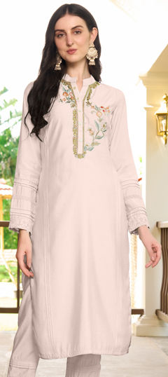 White and Off White color Kurti in Art Silk fabric with Embroidered, Resham, Thread work