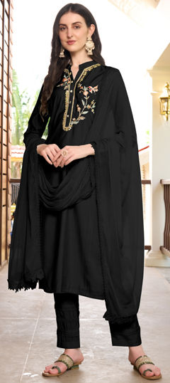 Black and Grey color Salwar Kameez in Art Silk fabric with Embroidered, Resham, Thread work