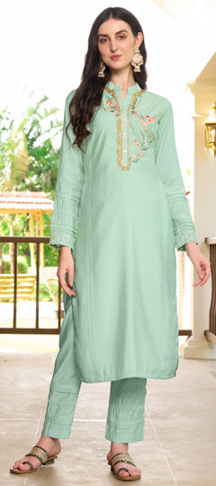 Green color Salwar Kameez in Art Silk fabric with Embroidered, Resham, Thread work