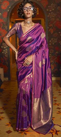 Purple and Violet color Saree in Jacquard fabric with Weaving work