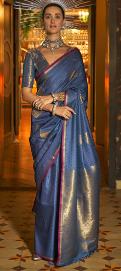 Blue color Saree in Jacquard fabric with Weaving work