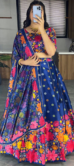 Multicolor color Lehenga in Art Silk fabric with Floral, Gota Patti, Printed work