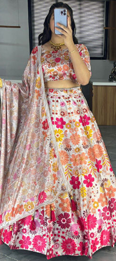 Multicolor color Lehenga in Art Silk fabric with Floral, Gota Patti, Printed work