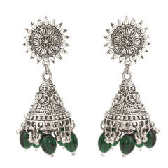 Silver Rodium Polish Silver color Earrings in Brass studded with Pearl