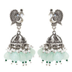 Silver Rodium Polish Silver color Earrings in Brass studded with Pearl