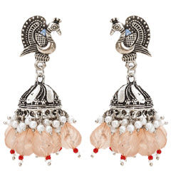 Silver Rodium Polish Silver color Earrings in Brass studded with Pearl