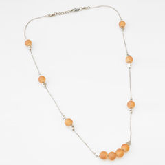Silver Rodium Polish Orange color Necklace in Brass studded with Pearl