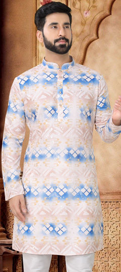 White and Off White color Kurta in Cotton fabric with Foil Print work