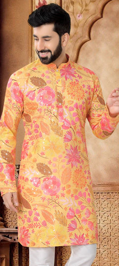 Yellow color Kurta in Cotton fabric with Foil Print work