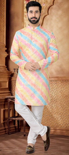 Multicolor color Kurta Pyjamas in Cotton fabric with Foil Print work