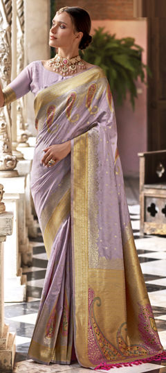 Purple and Violet color Saree in Silk fabric with Weaving, Zari work