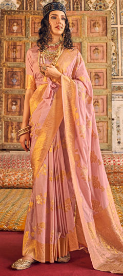 Pink and Majenta color Saree in Georgette fabric with Weaving work