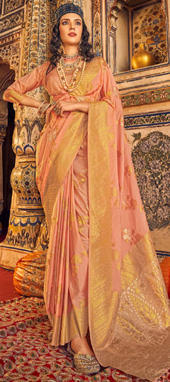 Pink and Majenta color Saree in Georgette fabric with Weaving work