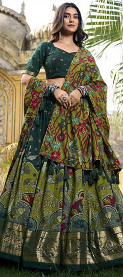 Festive, Party Wear Multicolor color Lehenga in Tussar Silk fabric with Flared Bandhej, Printed work : 1974120