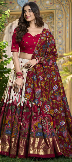 Festive, Party Wear Multicolor color Lehenga in Tussar Silk fabric with Flared Bandhej, Printed work : 1974123