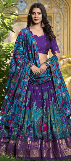 Festive, Party Wear Multicolor color Lehenga in Tussar Silk fabric with Flared Bandhej, Printed work : 1974124