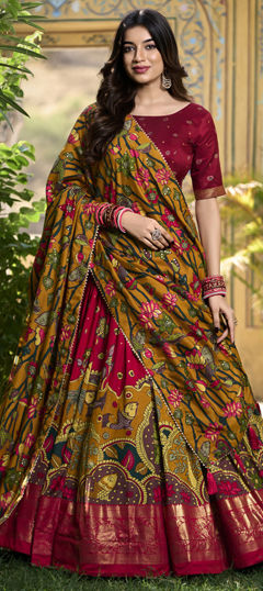 Festive, Party Wear Multicolor color Lehenga in Tussar Silk fabric with Flared Bandhej, Printed work : 1974125