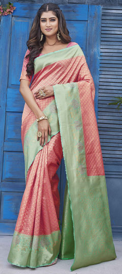 Pink and Majenta color Saree in Blended fabric with Weaving work