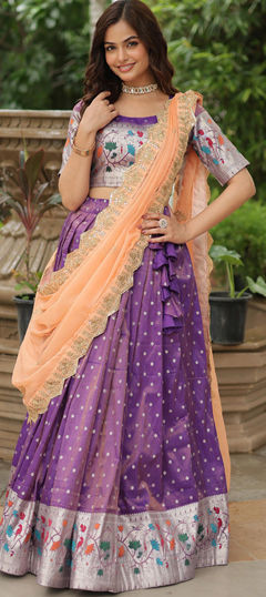 Festive, Reception, Wedding Purple and Violet color Lehenga in Jacquard fabric with Flared Weaving work : 1974134