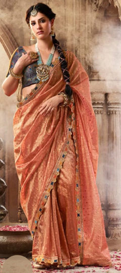 Festive, Traditional, Wedding Pink and Majenta color Saree in Tissue fabric with South Lace work : 1974142