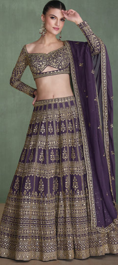 Purple and Violet color Long Lehenga Choli in Georgette fabric with Embroidered, Sequence, Thread, Zari work