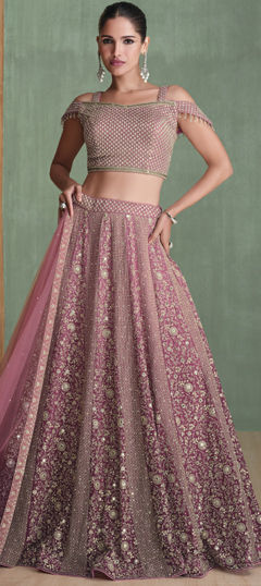 Pink and Majenta color Long Lehenga Choli in Georgette fabric with Embroidered, Sequence, Thread, Zari work