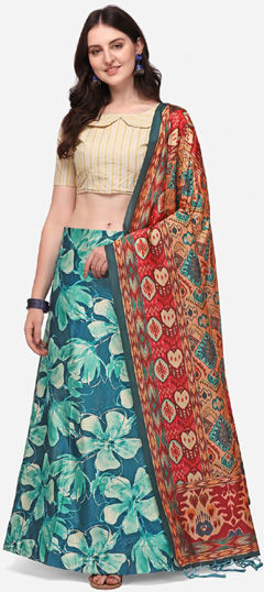 Festive, Party Wear Blue color Lehenga in Satin Silk fabric with Flared Printed work : 1974158