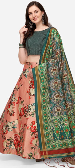 Festive, Party Wear Pink and Majenta color Lehenga in Satin Silk fabric with Flared Floral, Printed work : 1974160