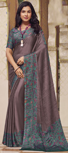 Festive, Party Wear Beige and Brown color Saree in Chiffon fabric with Classic Floral, Printed work : 1974210