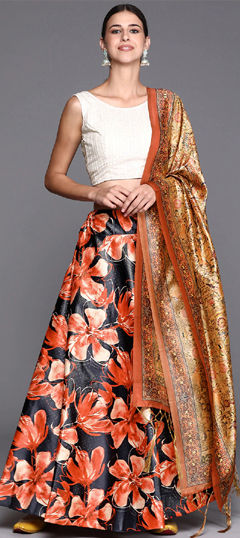 Festive, Party Wear Multicolor color Lehenga in Satin Silk fabric with Flared Floral, Printed work : 1974230