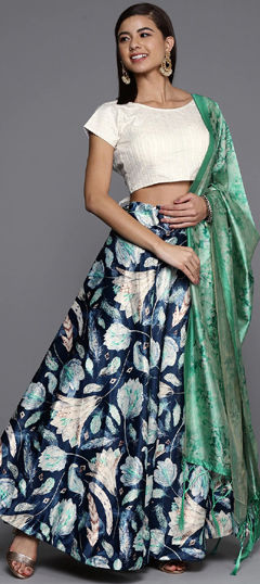 Festive, Party Wear Multicolor color Lehenga in Satin Silk fabric with Flared Floral, Printed work : 1974232